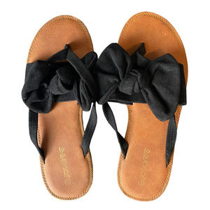 Fisace Womens Bowknot Flat Shoes Black Size 7M